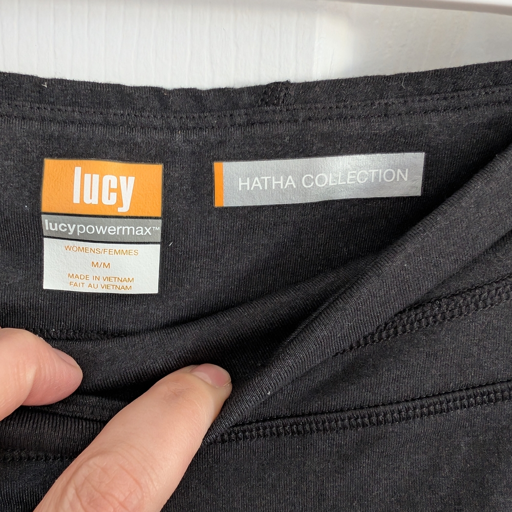 Lucy Hatha Collection Women's Cropped Leggings with Orange Logo Detail Medium - Picture 3 of 8